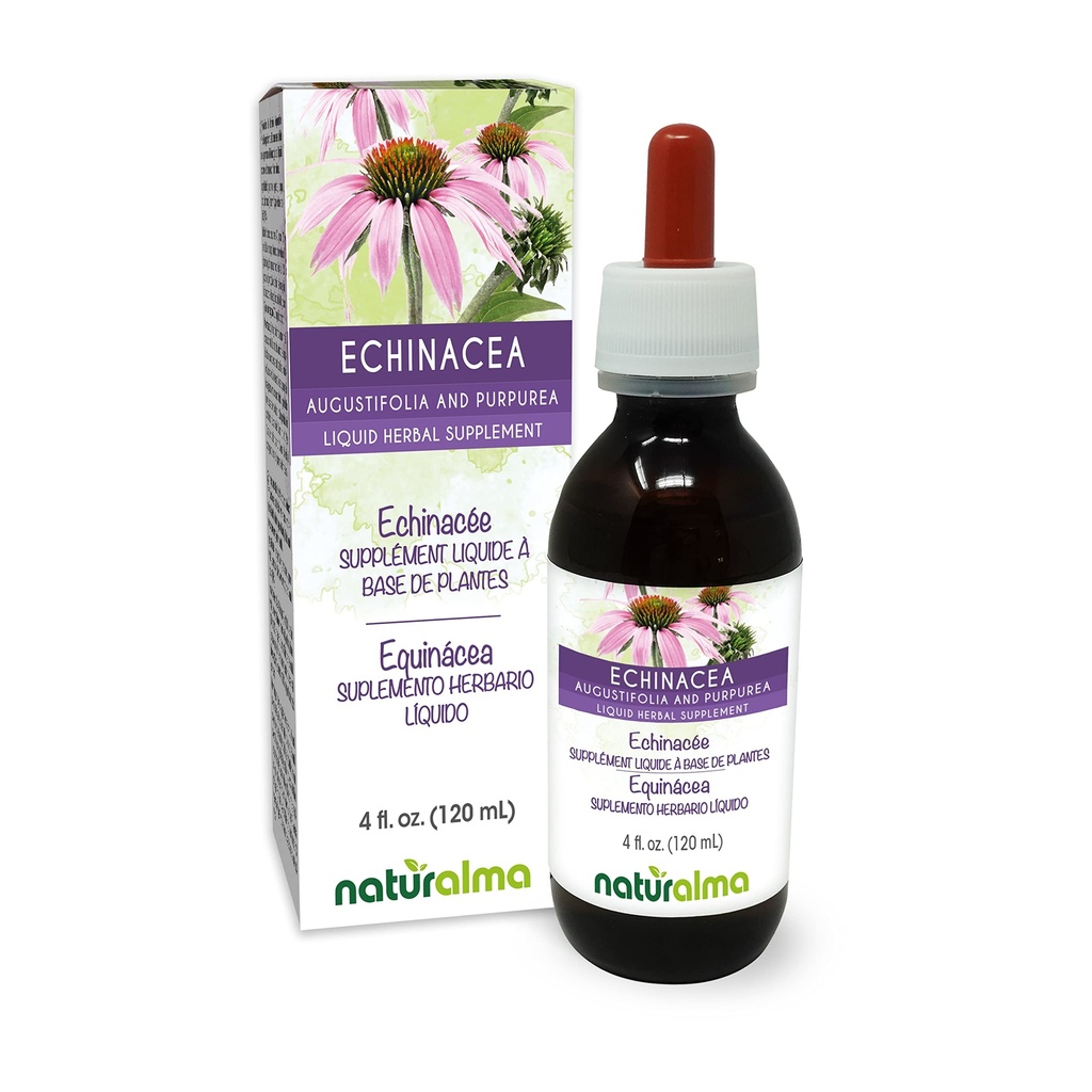 Naturalma Echinacea (Echinacea angustifolia og purpurea) Rod og urt Alkoholfri tinktur - 4 fl oz Liquid Extract in Drops - Herbal Supplement - Vegan