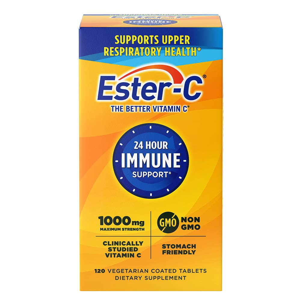 Ester- C vitamin C 1000 mg overtrukne tabletter, immunsystem booster, stomach- venligt supplement, 120 Tæl