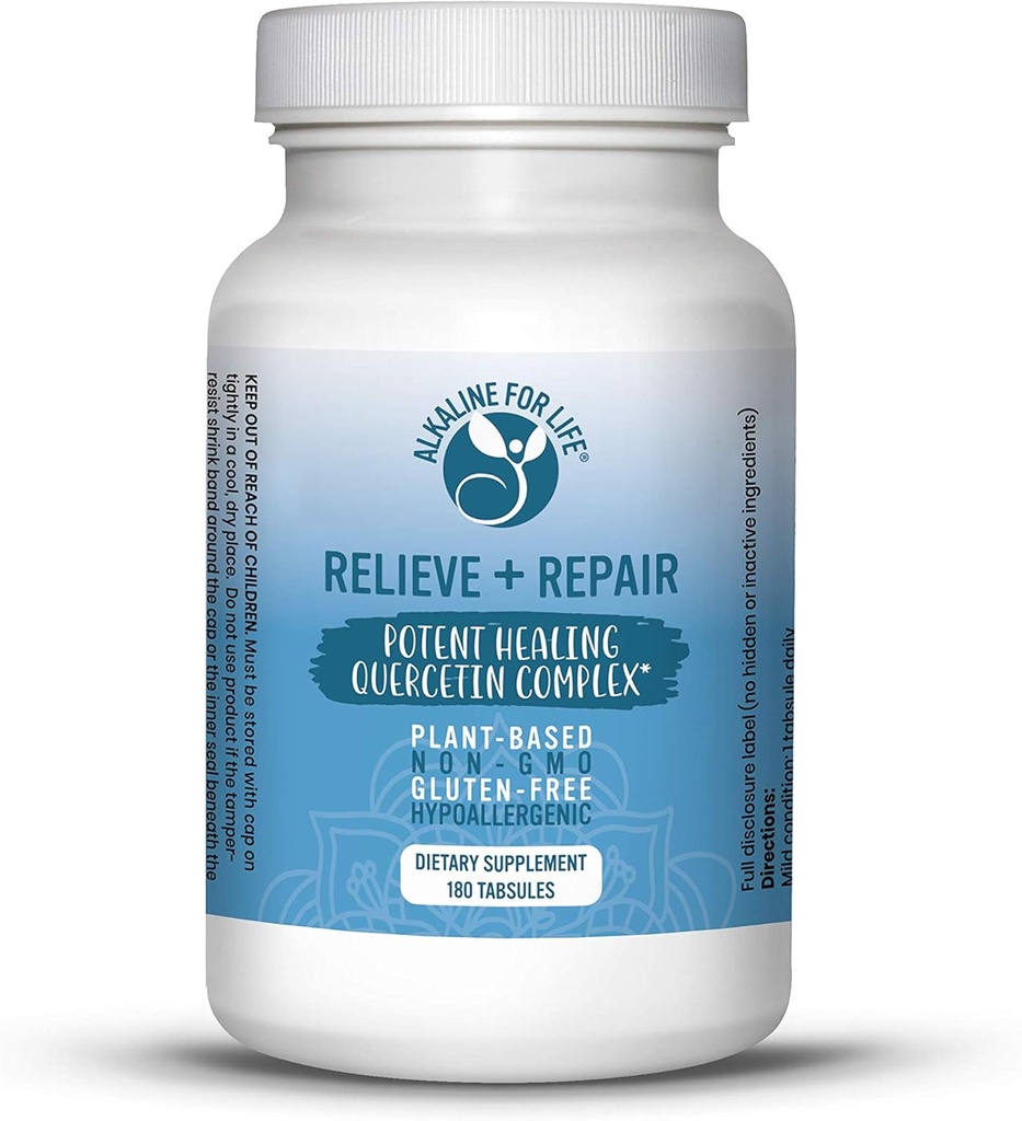 Relieve + Repair Quercetin 1000mg, Pomegranate Juice Powder, OPC Antioxidanter Supplement - Pure Quercetin Dihydrat - Foretrukne form for biotilgængelighed (180 Let at synke Tabs)