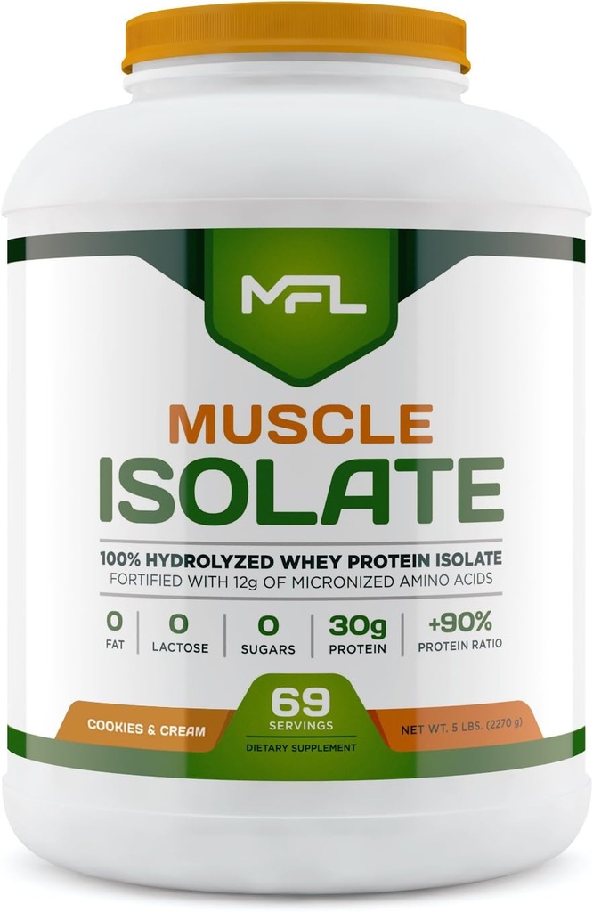 MFL 100% Isolate Protein l 30g Protein l 12g Aminosyrer l Keto Friendly l Low Carbs l 5 lbs. (Cookies & Cream)
