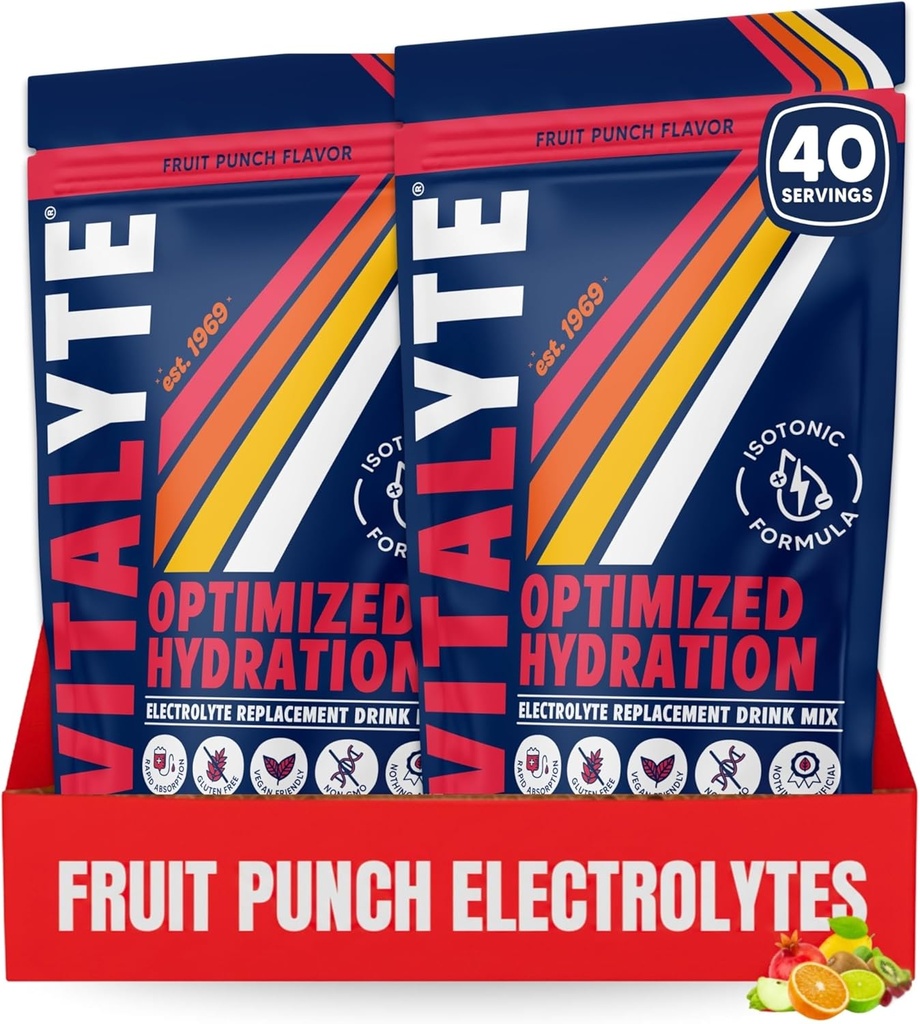 Vitalyte Electrolyte Powder Drink Mix, Isotonic Electrolyte Hydration Mix, Gluten Free Post Workout Powder Mix, Pack of 2, 35 oz. Hver, Fruit Punch Flavor
