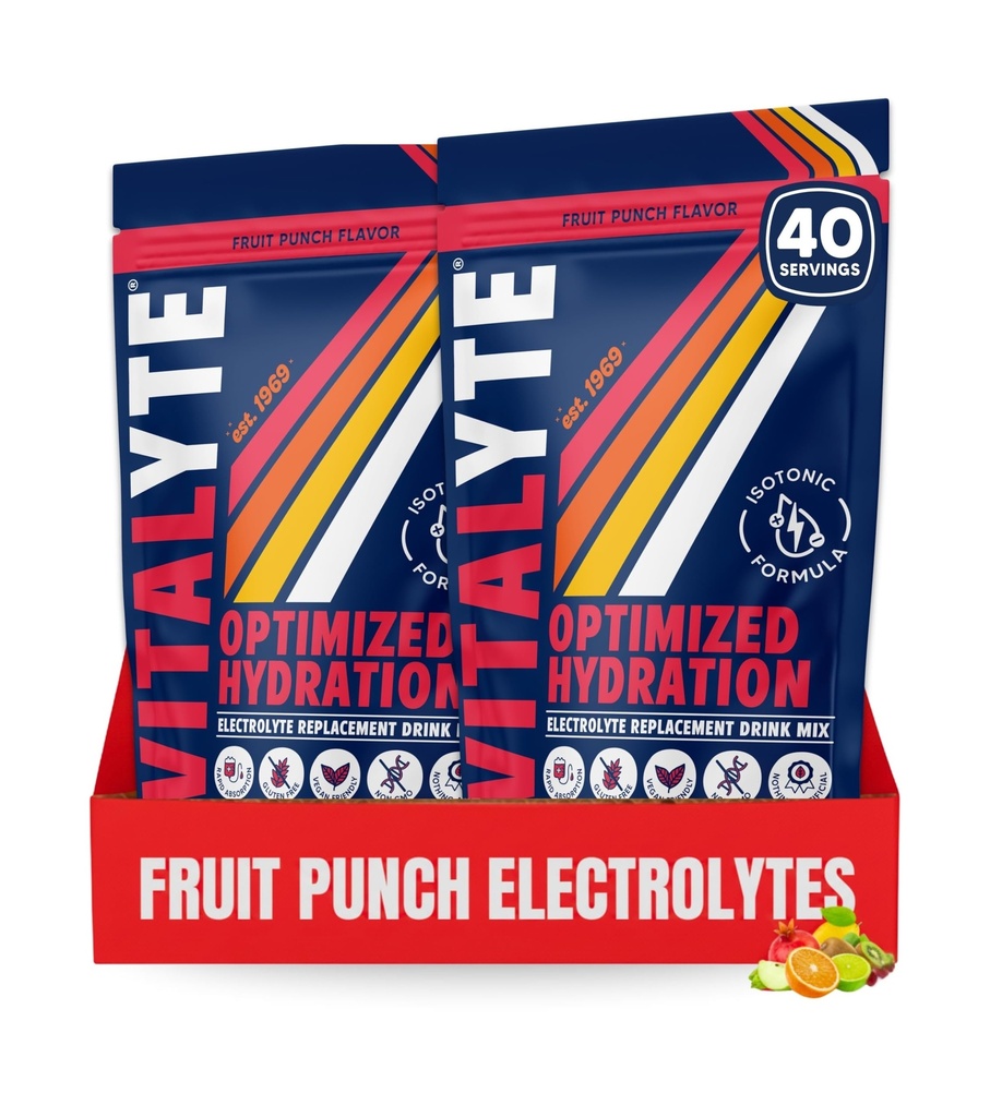 Vitalyte Electrolyte Powder Drink Mix, Isotonic Electrolyte Hydration Mix, Gluten Free Post Workout Powder Mix, Pack of 2, 35 oz. Hver, Fruit Punch Flavor