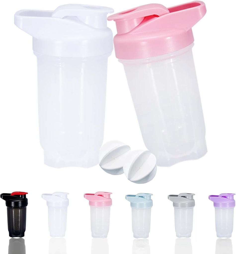 Shaker Flaske Protein Shakes Cup og 10- Ounce / 300ML Shaker Flaske med whiskebolde, Protein Shakers Flasker Set, Non- BPA plast (hvid + Pink (2PCS))