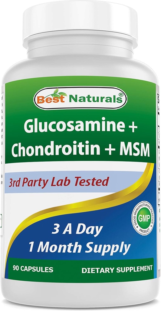 Bedste Naturals, Glucosamin Chondroitin MSM Kosttilskud, 2600 mg per servering, 90 kapsler (90 greve (pakke med 1))