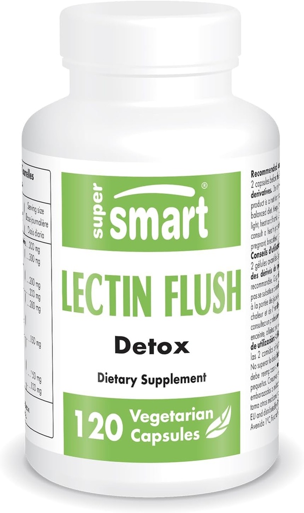 Supersmart - Lectin Flush (Advanced Formel) - Lectin Blocker Supplement - Advanced Shield & Defense - 124; Non- GMO & Gluten Free - 120 vegetariske kapsler