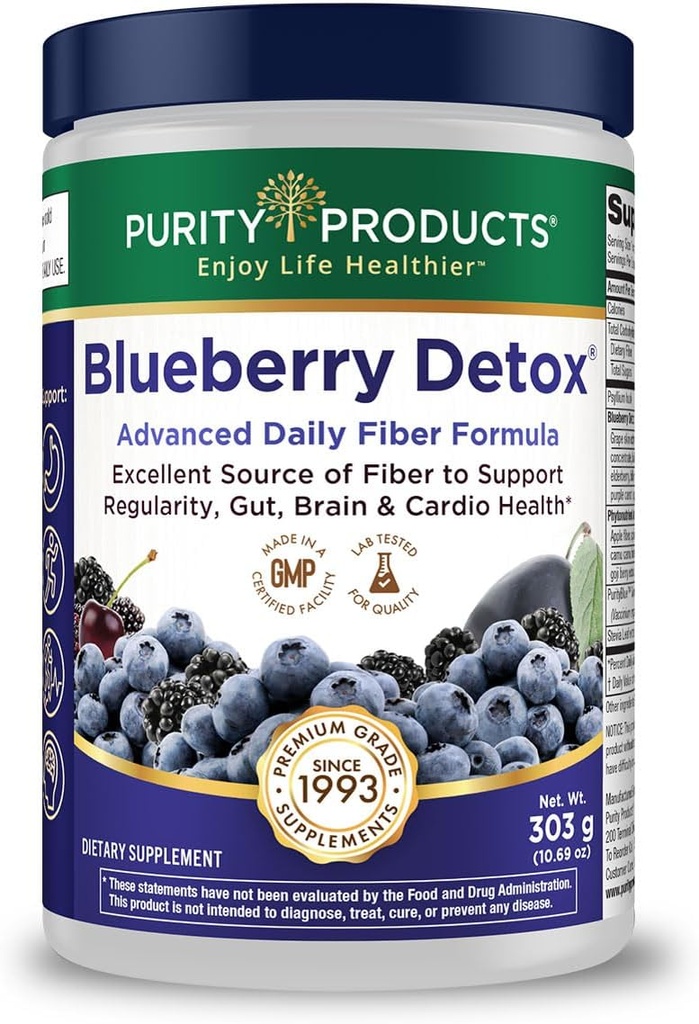 Avanceret blåbær Detox Daglig Fiber Formel af renhed Produkter - Featuring purityBlue Organic Wild Blåbær - En fuld 6 Gram af afgiftning, Regularitet Fremme Prebiotic Fiber - 30 Servering