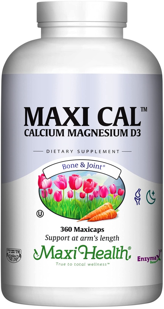 Maxi Health Calcium 1000 mg tillæg med D3- vitamin (1000 IE) og Magnesium (500 mg) - Knogler, tænder og fælles støtte til mænd og kvinder - 360 kapsler - Maxi Cal
