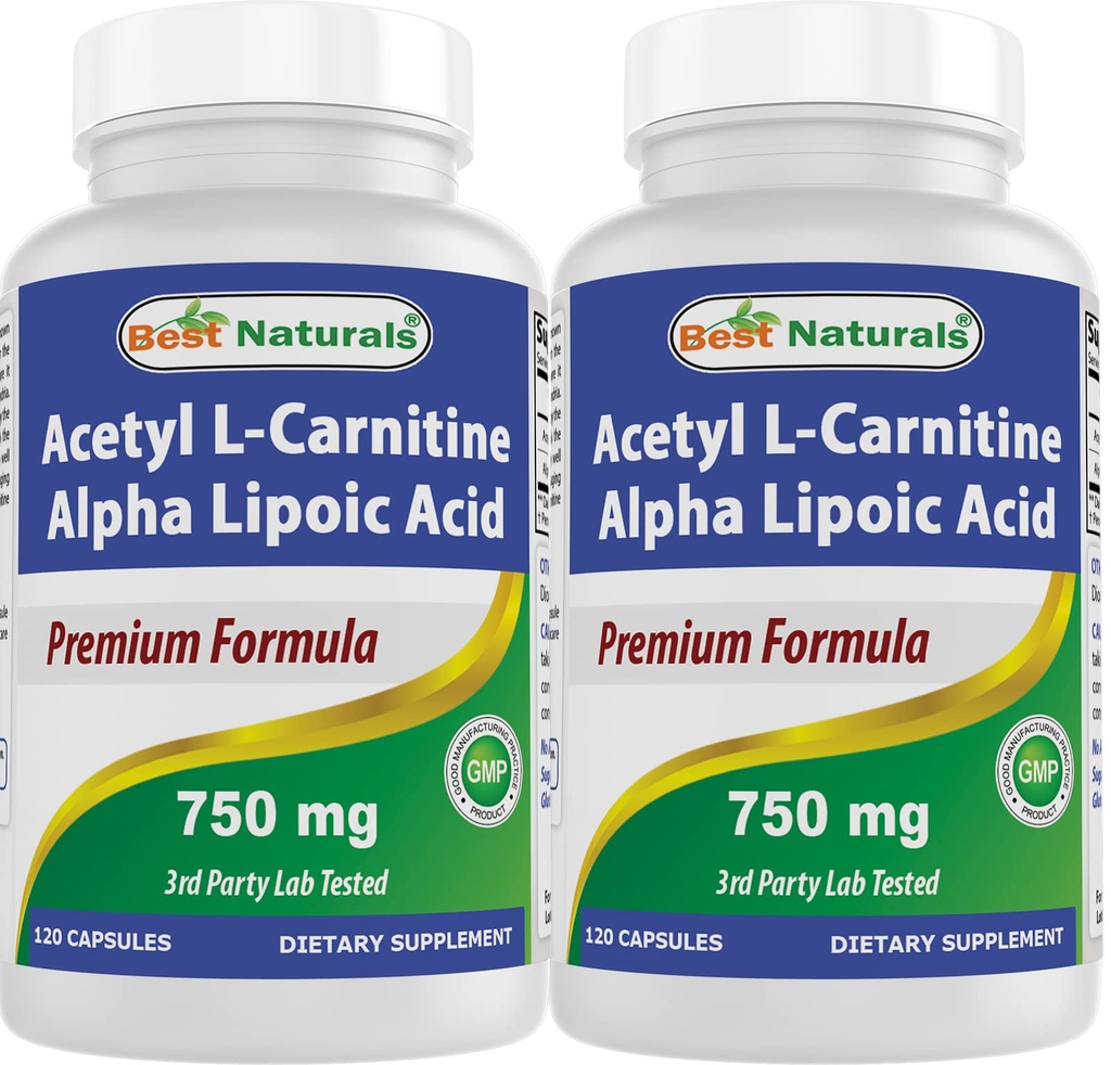 Bedste Naturals Acetyl L- Carnitin og Alpha Lipoic Acid 750 mg 120 Kapsler (120 Tæl (pakke med 2))