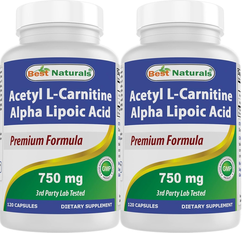 Bedste Naturals Acetyl L- Carnitin og Alpha Lipoic Acid 750 mg 120 Kapsler (120 Tæl (pakke med 2))