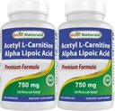 Bedste Naturals Acetyl L- Carnitin og Alpha Lipoic Acid 750 mg 120 Kapsler (120 Tæl (pakke med 2))