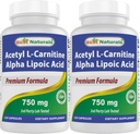 Bedste Naturals Acetyl L- Carnitin og Alpha Lipoic Acid 750 mg 120 Kapsler (120 Tæl (pakke med 2))