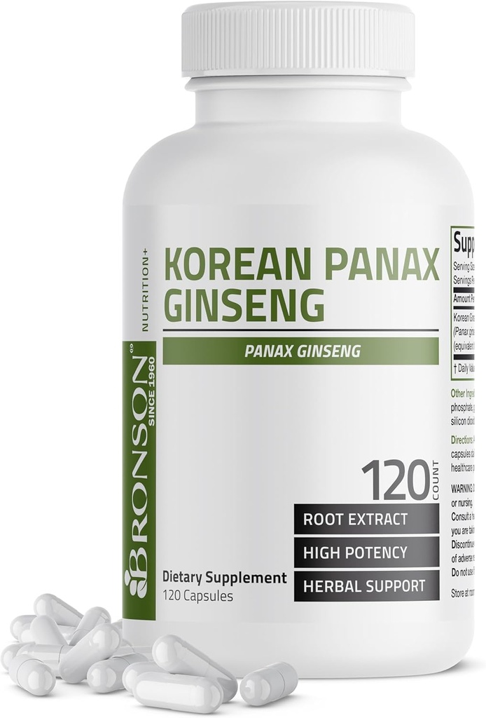 Bronson Korean Panax Ginseng Supports Energy, Endurance & Vitality + Memory and Mental Performance, 120 Capsules