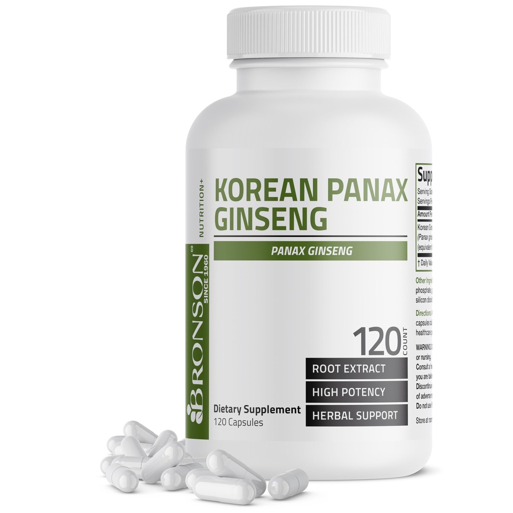 Bronson Koreansk Panax Ginseng understøtter energi, Endurance & Vitality + hukommelse og mental ydeevne, 120 kapsler