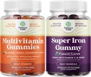 Bundle af Multivitamin Gummy med B12 Biotin med zink & D-vitamin og ekstra styrke jern gummier for kvinder og mænd - Potent 45mg pr Servering Chewable Jern Supplement for kvinder og mænd med Vit C