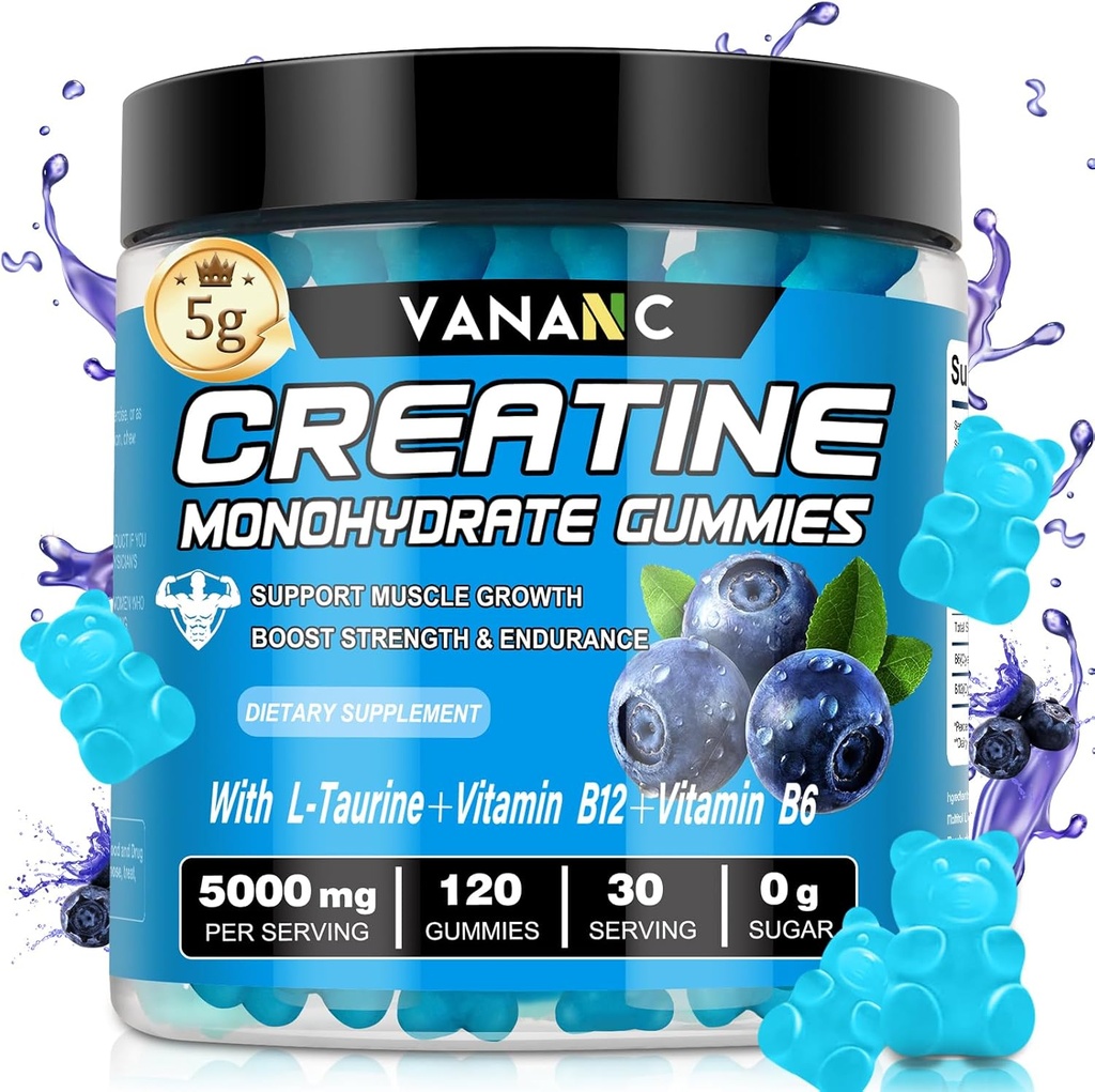 Creatin monohydrat Gummies 5000 mg til mænd og kvinder, sukker fri, lavt i kalorier, med L- Taurine + vitaminer til at øge muskelstyrke