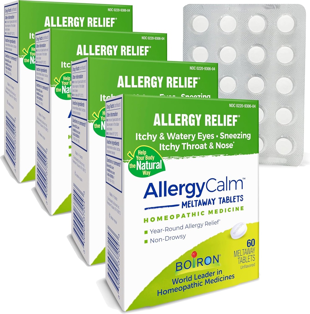 Boiron AllergyCall tabletter 240 Greve, Relief fra Allergier og Hay Fever Symptomer på nysen, Runny Næse, Itchy Eyes, Hals, Allergy Calm Tabs (Tidligere RhinAllergy) (pakke med 4 60ct bokse)
