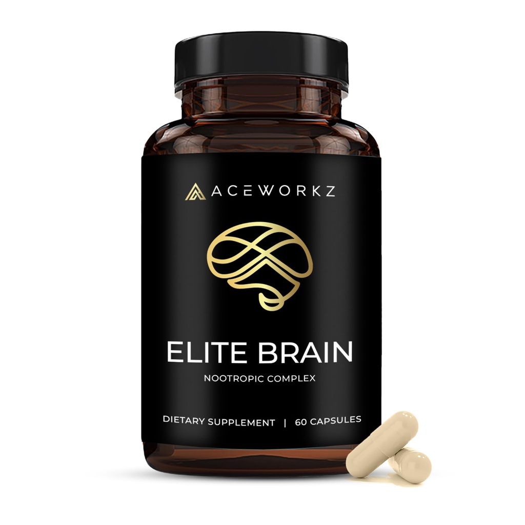 Elite Brain - Nootrop supplement til fokus, hukommelse & mental Clarity - ALCAR, Lions Mane, ALA, L-Theanin, vitamin B Complex - Natural Energy, Caffe- Free (60 kapsler)