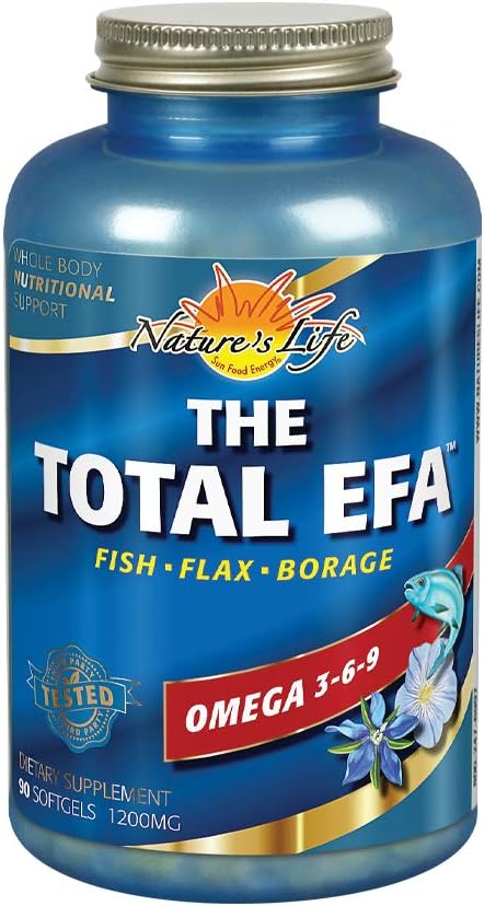 Nature 's Life The Total EFA Fish Oil w / Organic Flaxseed & Borage Oliils against 124; 1200 mg