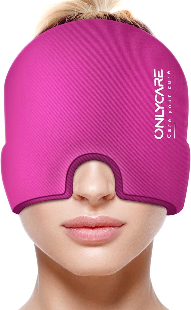 ONLYCARE Migræne Relief Cap, Opgraderet Odorless Migræne Ice Head Wrap, Hovedpine Relief Hat til Migræne, Hot Pink