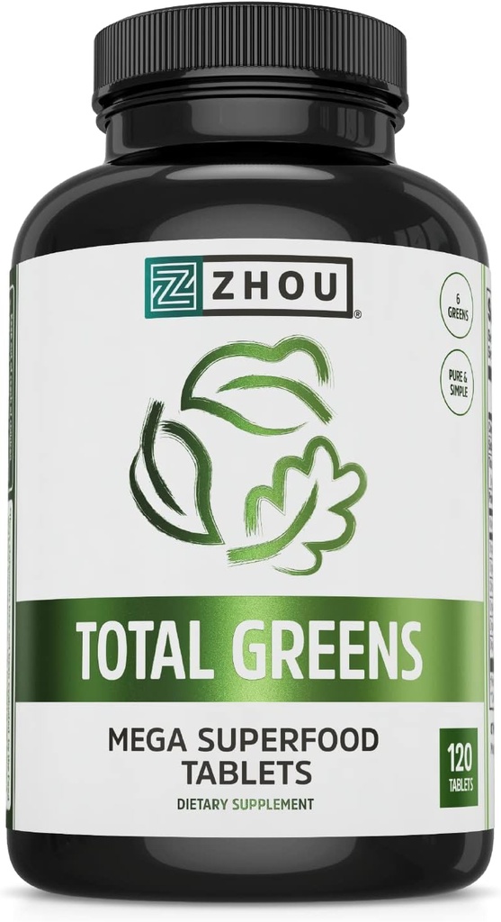 Zhou Total Green - Super Green Kosttilskud, Daily Veggie Pills, Superfood Tabs, Vegetabilske Kosttilskud til voksne, Vitamin Tablets - 120 Tablets