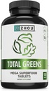 Zhou Total Green - Super Green Kosttilskud, Daily Veggie Pills, Superfood Tabs, Vegetabilske Kosttilskud til voksne, Vitamin Tablets - 120 Tablets