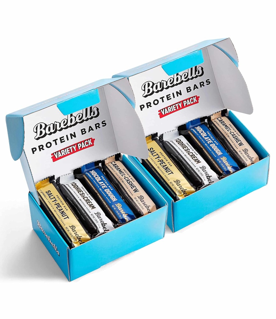 Barebells Protein Bars Variety Pack - 12 Greve, pakke af 2 - Protein Snacks med 20 g høj protein - Chokolade Protein Bar med 1g af Total Sugars - Perfekt på Go Protein Snack & Breakfast Barer