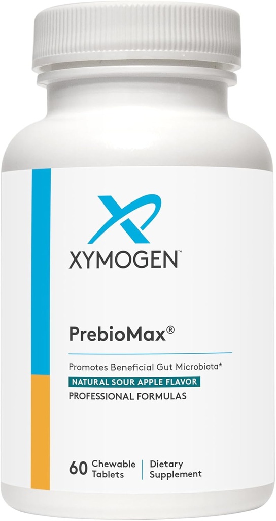 XYMOGEN PrebioMax Prebiotic Fiber Supplement - Xylooligosaccharides (XOS) til at hjælpe med at opretholde fordøjelsessygdomme + støtte sund mikrobiel aktivitet i GI Tract - sour Apple (60 tyggetabletter)