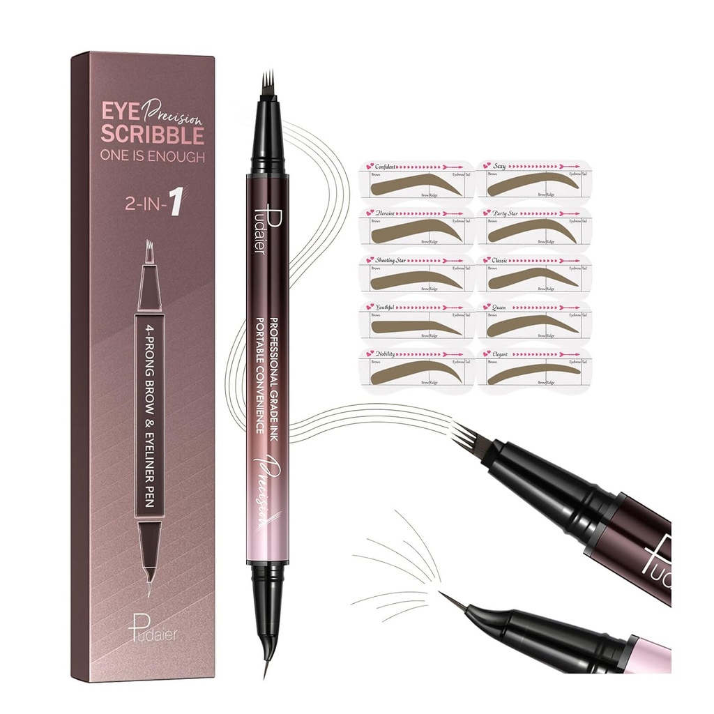 Pudaier 21- 1 buet Eyebrow Pen & Eyeliner med 10Pcs Brow Stencils, Microblading Eyebrow Pencil, Vandtæt & lang Længde, Truffle