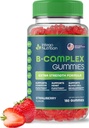 Vitamin B Complex Gummies for voksne, B Complex Vitamin Supplement for kvinder og mænd, B Vitamin Complex Gummies for energi og hjerne sundhed, Natural Strawberry Flavor, 180 Tæl