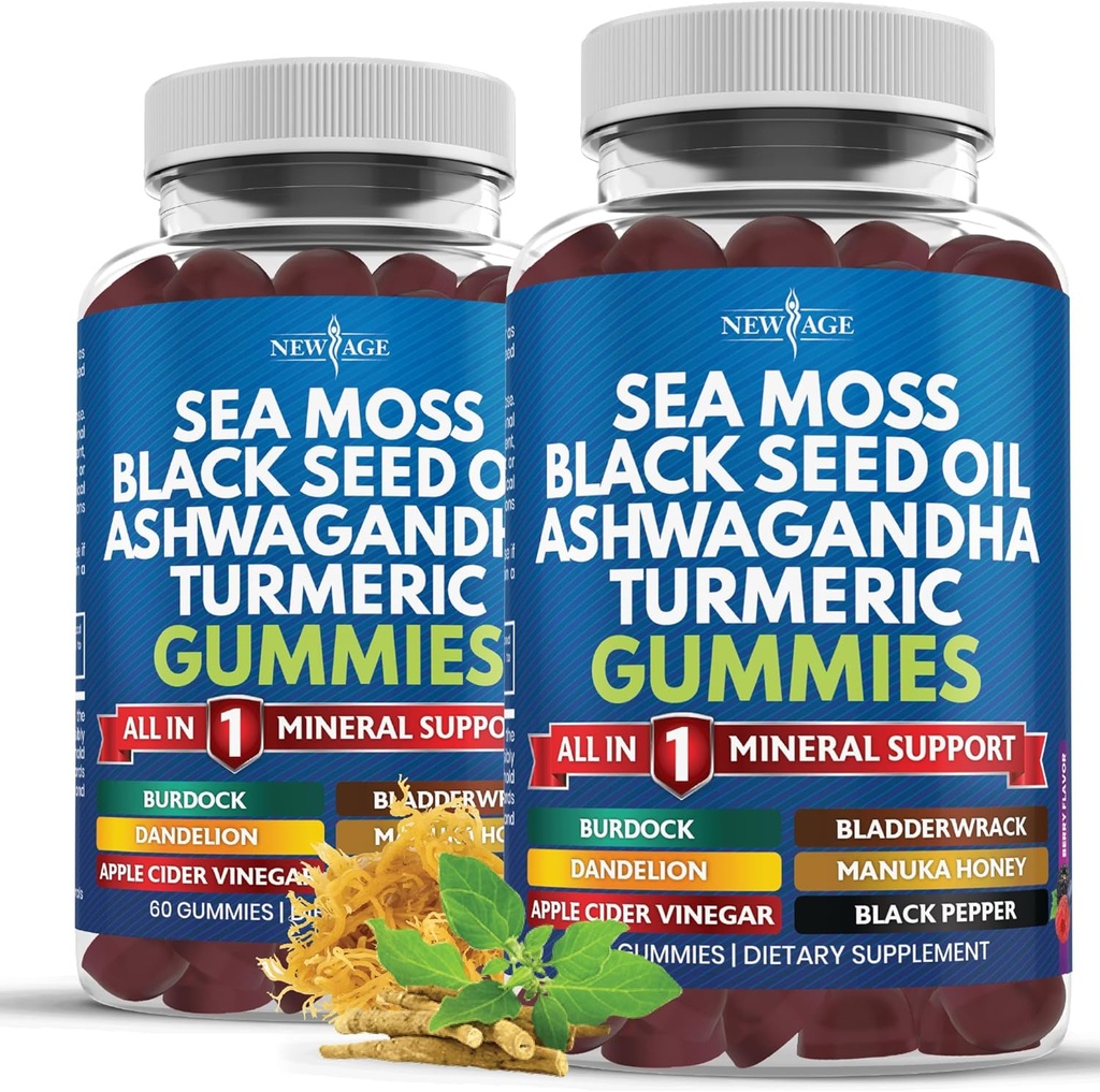Sea Moss Gummies, Sea Moss, Black Seed, Ashwagandha, Gurkemeje, Manuka Honey, ACV, Mælkebøtte, Black Pepper, Burdock, Bladderwrack, Vegan - 120 Greve