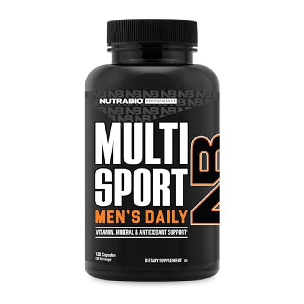 NutraBio Multisport for Mænd - Herre MultiVitamin - 33 Vitamin, Mineraler, Mikronæringsstoffer - Rig i antioxidanter - Understøtter Peak Atletisk ydeevne, Energi, Metabolisme (120 Vegetabilske kapsler)