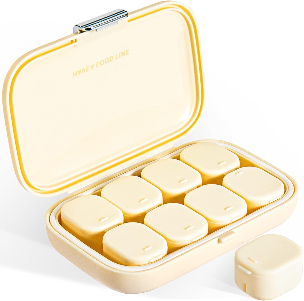 Daily Pill Organizer, 8 afdelinger Portable Pill Case, Fugtighed- Proof Pill Case, Pill Dispensere, Travel Pill Container, at holde Vitamin Pills Cod Lever Olie Regelmæssige tabletter (Cream White)