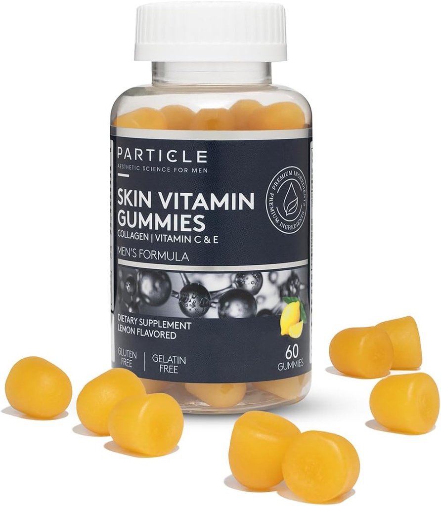Partikel hud Vitamin Gummier, Gluten Gratis Dagligt tillæg for sund hudstøtte, Mænds Supplement Lavet med C-vitamin, Collagen, Biotin & Zink, Lemon Flavor, 60 Gummies, 1 Måned Supply