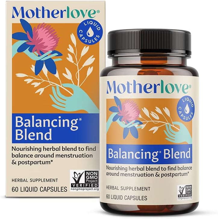 Motherlove Balancing Blend (60 Liquid caps) Urte Supplement for Periode & Postpartum Hormonal Sundhed - Non-GMO, Organic Herbs, Vegan, Kosher
