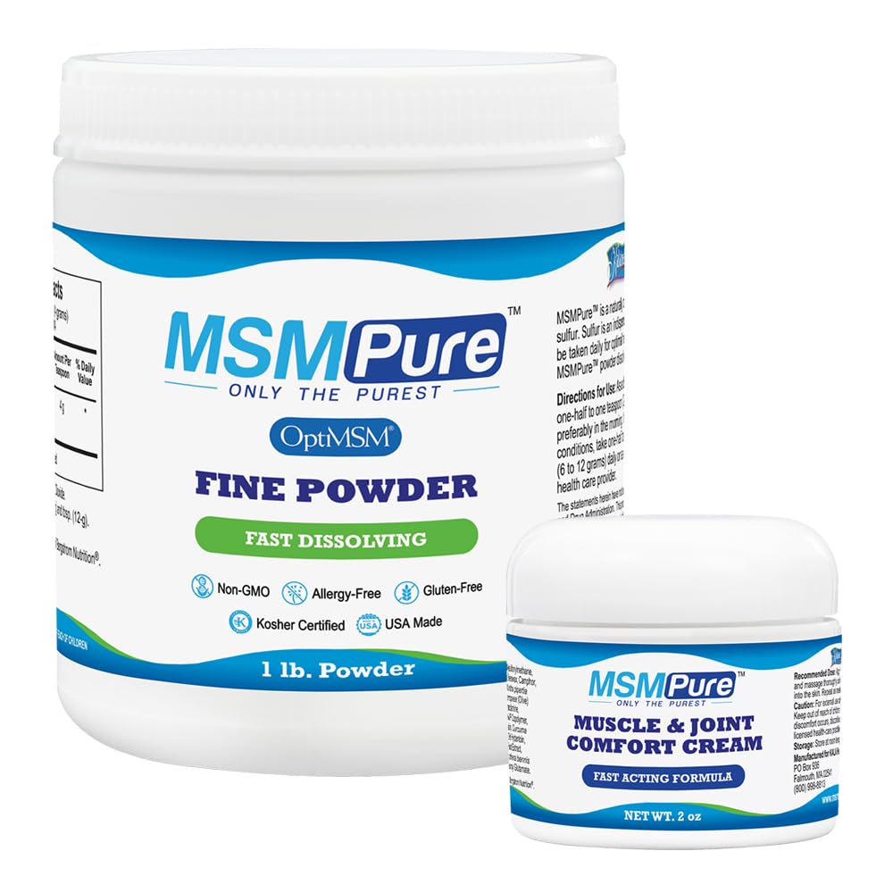 KALA SUNDHED MSMPure Fine Powder 1lb og Muscle & Joint Cream 2oz Bundle