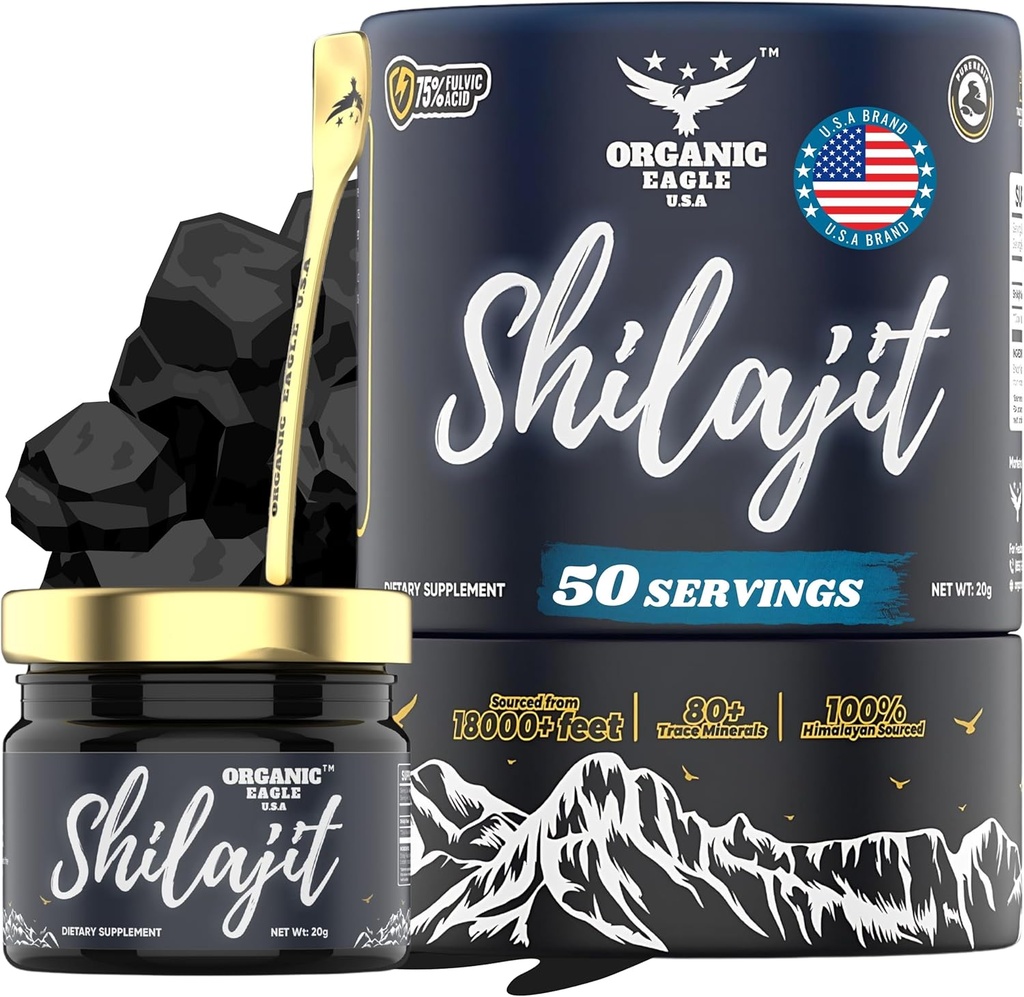 Himalayan Organic Shilajit Mea124; 50 Servering Mea124; Natural Energy and Immunity Booster for Mænd & Kvinder med 80 + Essential Trace Minerals & 75% + Fulvic Acid Mea124; 100% Pure Measures 124; med Lab Test Report