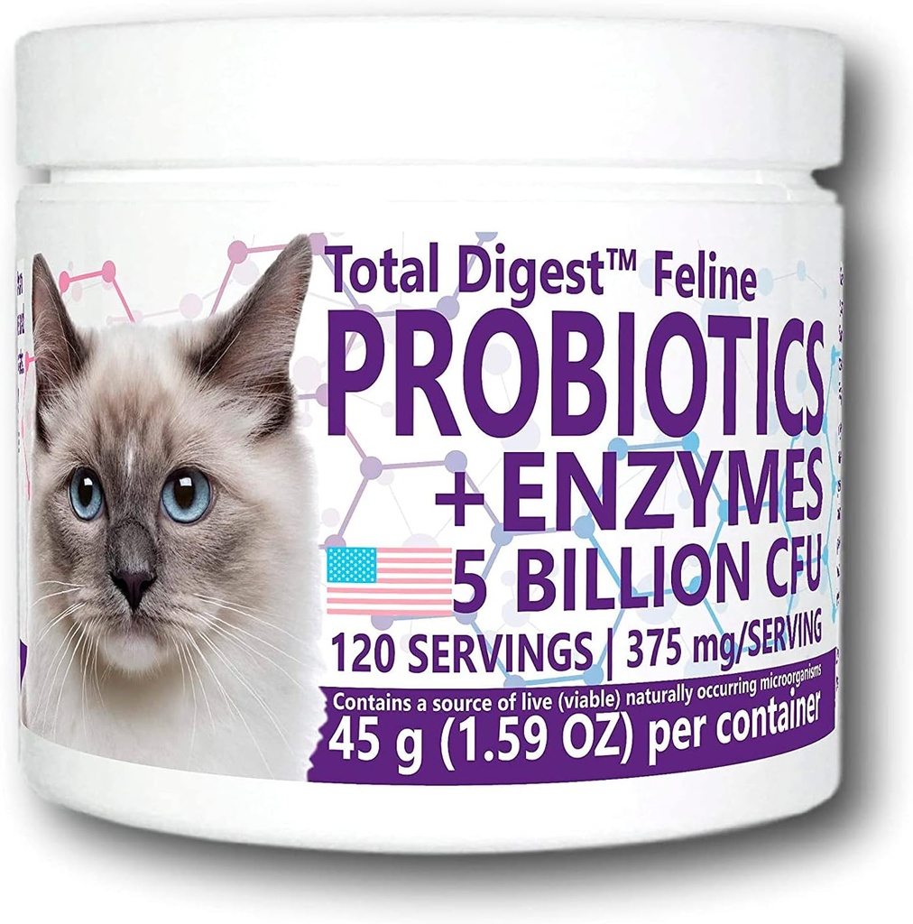 Total Digest ™ Feline Probiotika og enzymer, All- Natural fordøjelsessystem Kosttilskud Formel for katte (120 Servere)