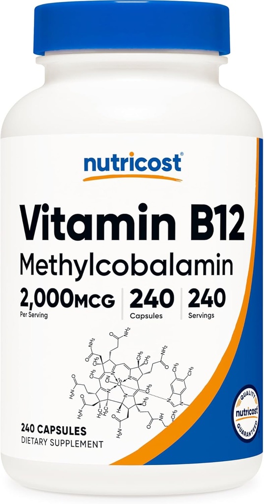 Nutricost Vitamin B12 (Methylcobalamin) 2000mcg, 240 Kapsler - Vegetariske Caps, Non- GMO, Gluten Free B12 Supplement