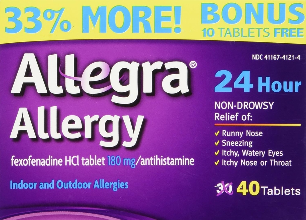 Allegra Allergy 40 tabletter (Bonus Pack - 33% mere) 24 timers beskyttelse - Non Drowsy