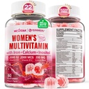 Methyleret multivitamin til kvinder Gummies, Calcium, D3 K2, Methylfolat & B12, Inositol, Daglig vitamin A, C, E, B Complex, Biotin, Jern - Energi, immunforsvar, ben, hud, hår - Vegan, sukkerfri, 60 Greve