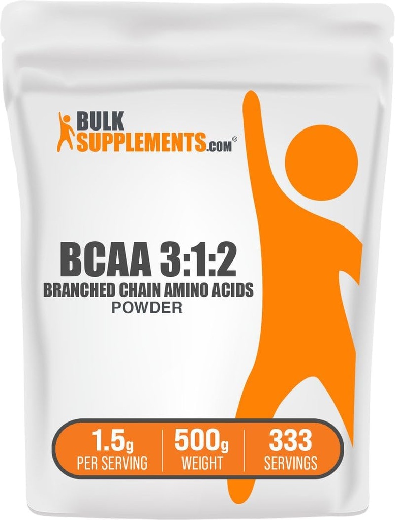 BulkSupplements.com BCAA 3: 1: 2 Powder - BCAA Kosttilskud, Forgrenet Chain Aminosyrer Pulver - Unflavored & Gluten Free, 1,5 g per Serving, 500g (1.1 lbs) (Pack of 1)
