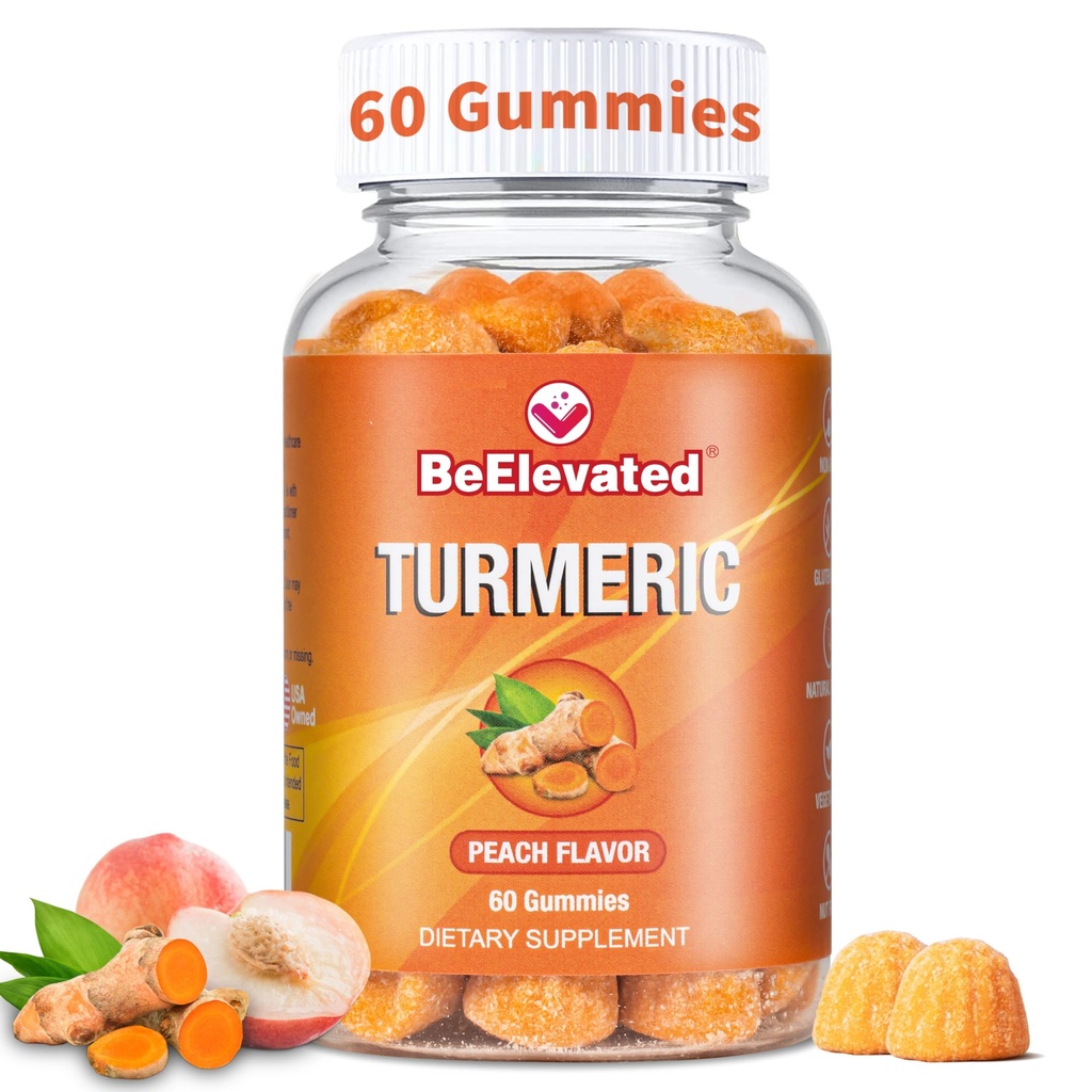 Curcumin gurkemeje Gummies - Ekstra styrke 2000mg 8: 1 Uddrag gurkemeje supplement Gummies med sort peber & Ginger - Vegan non-GMO fælles støtte Chewables - Peach Flavor, 60 Greve