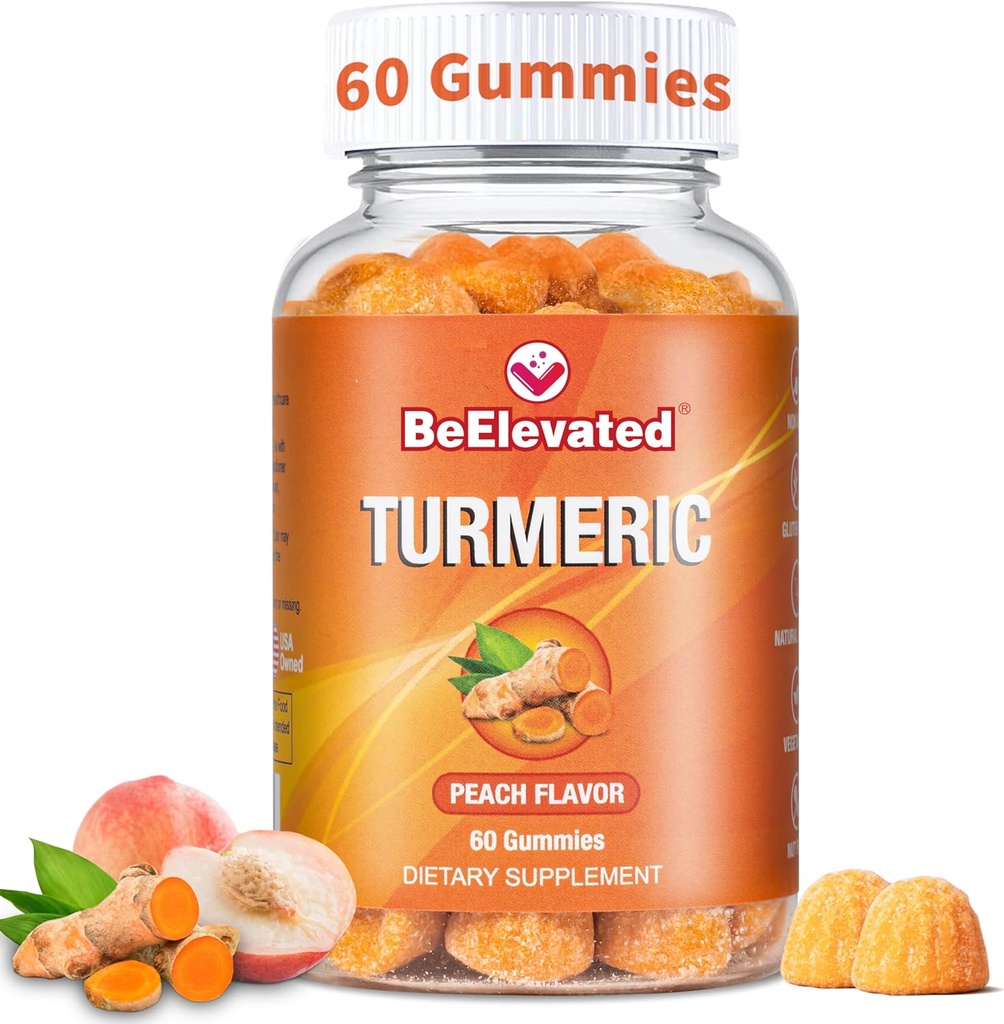 Curcumin gurkemeje Gummies - Ekstra styrke 2000mg 8: 1 Uddrag gurkemeje supplement Gummies med sort peber & Ginger - Vegan non-GMO fælles støtte Chewables - Peach Flavor, 60 Greve