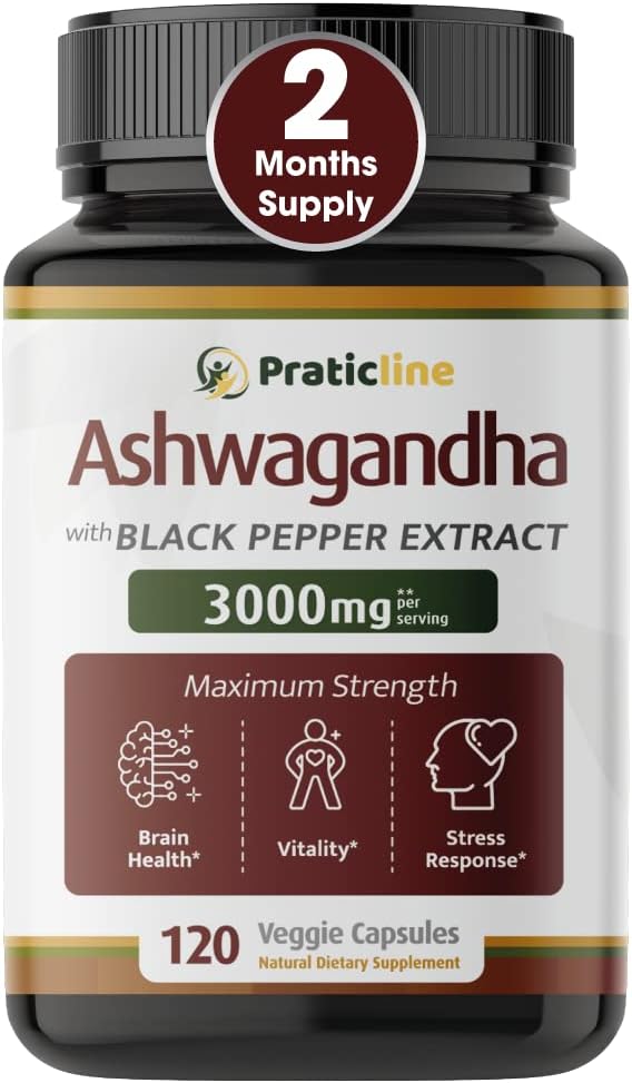 Ashwagandha Capsules 3000 mg - 120 Vegan Cap Lavet med Organic Ashwagandha Powder and Root Extract. Gluten Free. Fremstillet i USA