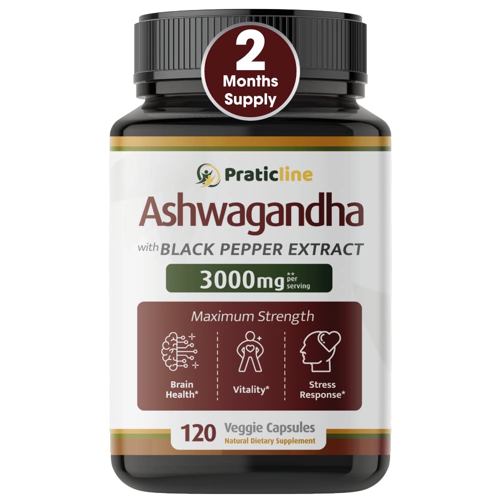 Ashwagandha Capsules 3000 mg - 120 Vegan Cap Lavet med Organic Ashwagandha Powder and Root Extract. Gluten Free. Fremstillet i USA