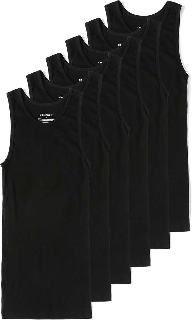 Komfekte mænds 6-Pack A-Shirts Tight Fit Tank Tops Bomuld Spandex Undershirts