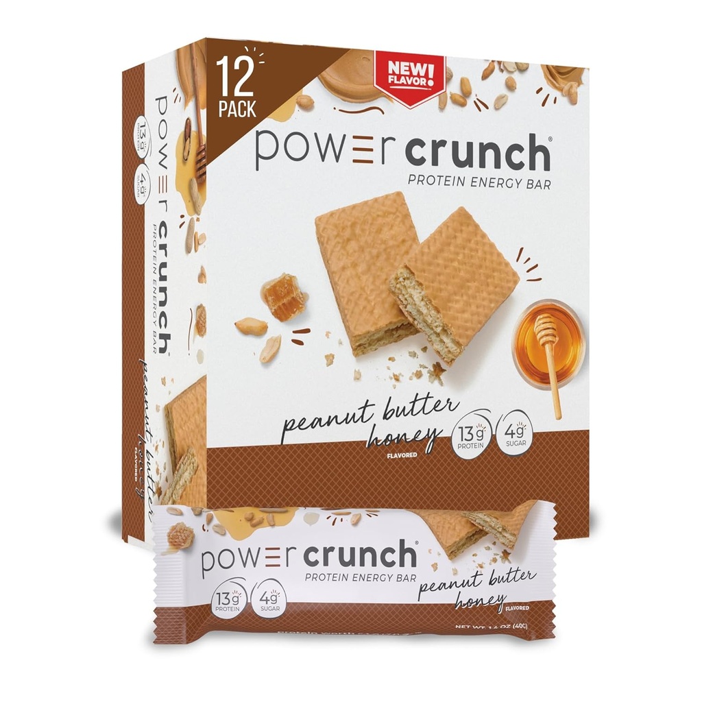 Power Crunch Protein Wafer Bars, High Protein Snacks med lækker smag, Peanut Butter Honning, 1.4 Ounce (12 Greve)