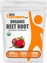 Bulk Supplements.comOrganic Beet Root Extract Powder - Beet Root Powder, Nitrogen Oxide Supplement - Vegan & Gluten Free, 400mg per Serving, 500g (1.1 lbs) (Pack of 1)
