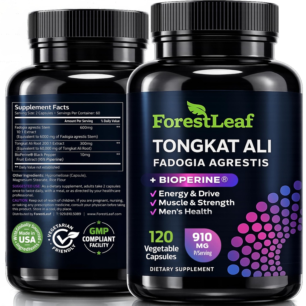 Tongkat Ali og Fadogia Agrestis for mænd Supplement w / BioPerine - Tonkat- Ali Max Strength 200: 1 Extract - Long Jack Tongkat- ali for mænd - Muscle Growth, Performance & Energy - 120 Powder Capsules