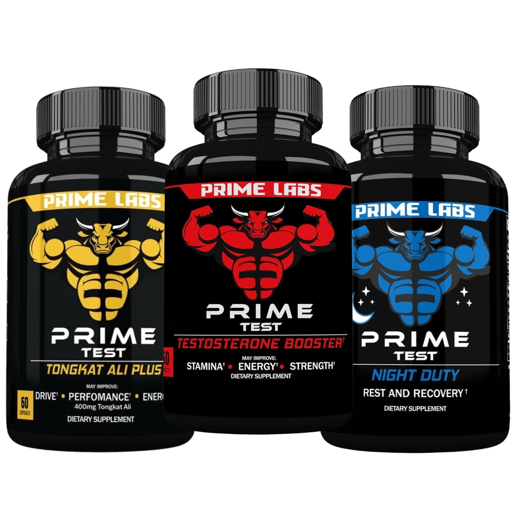 Prime Labs Prime Test Testosteron Booster + nat Duty Sleep Supplement + Tongkat Ali Plus (60 Greve hver)